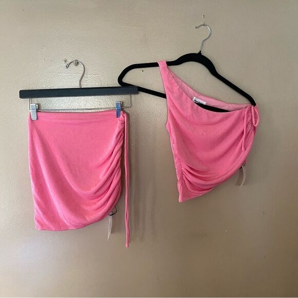 Superdown jori asymmetrical skirt set mini dress top pink stretch Revolve XS - Picture 10 of 13
